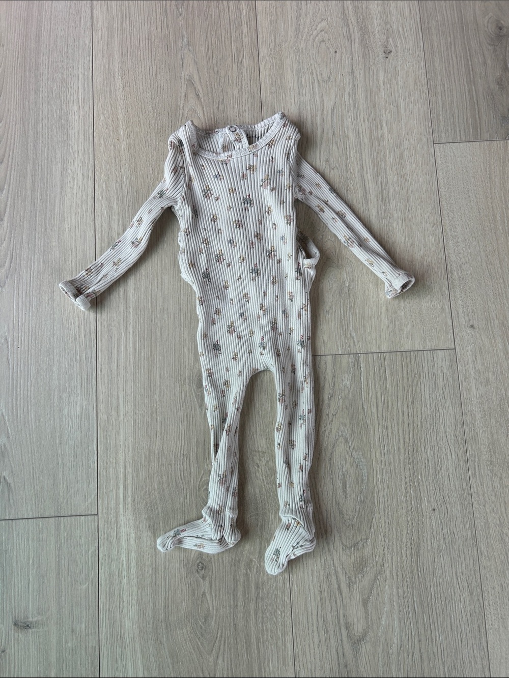 Lovely littles  Cream Floral Ribbed One-Piece Sleeper 6m